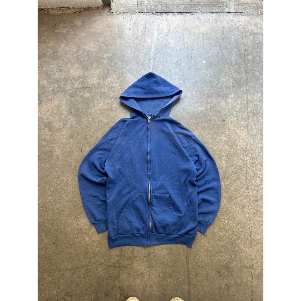 Vintage 80's Jerzees Blue Zip Up Blank Hoodie Size XL
